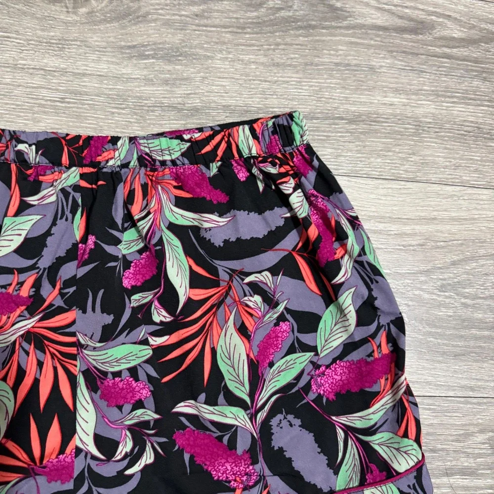 Isaac Mizrahi Sleepwear Womens Large Tropical Floral Pajama Shorts Black Pink‎ L